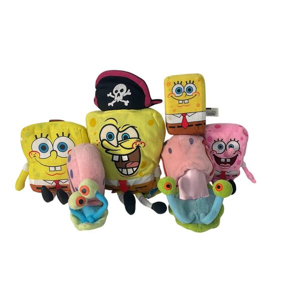Preowned LOT Spongebob Squarepants Plush Toys Stuffed Gary Snail Pirate Mix - Picture 1 of 4